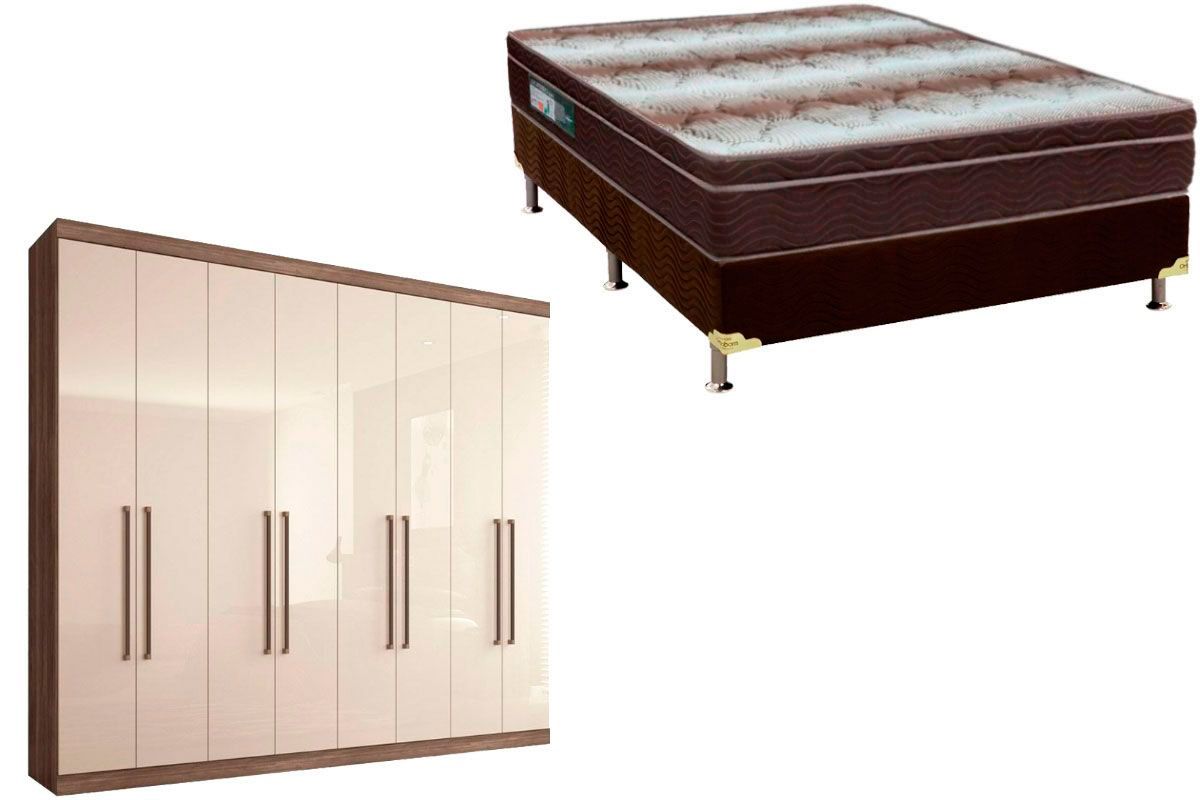 Cama Box Casal + Colchão Light Ortobom + Guarda Roupa Master Vip 8.4