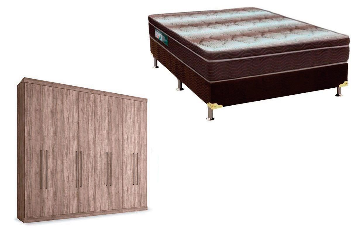 Cama Box Casal + Colchão Light Ortobom + Guarda Roupa Master Vip 8.4