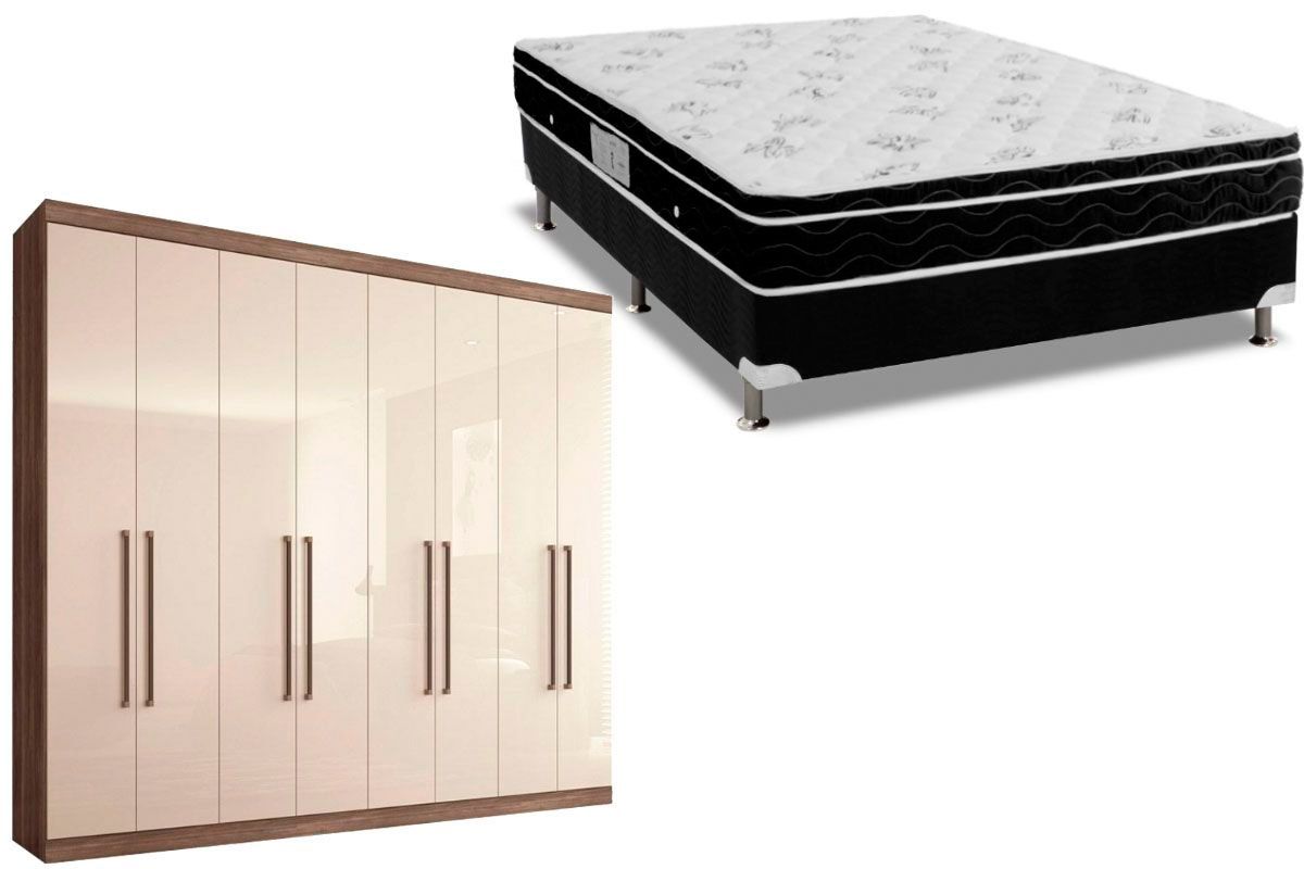 Cama Box Casal + Colchão Physical Ortobom + Guarda Roupa Master Vip 8.4