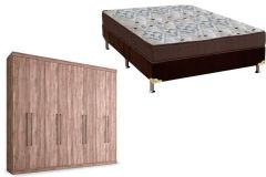 Cama Box Casal + Colchão D45 Ortobom + Guarda Roupa Master Vip 8.4
