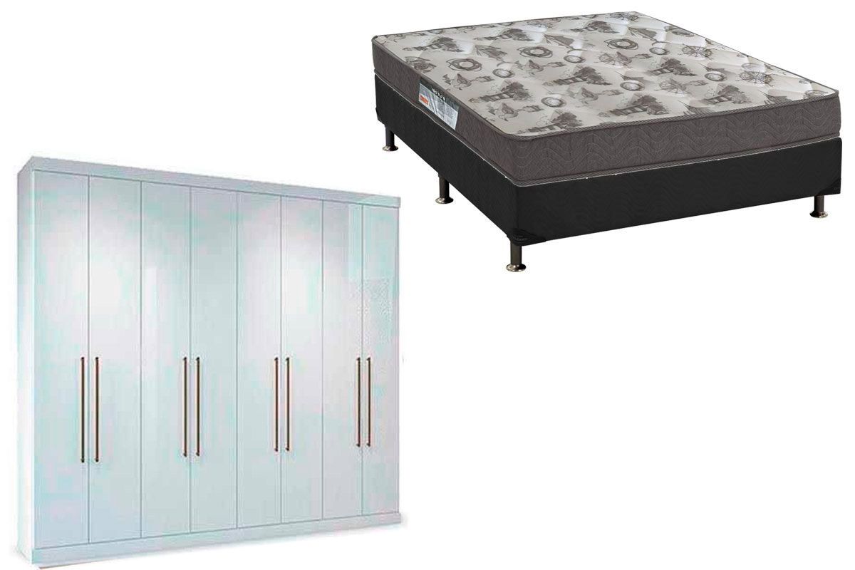 Cama Box Casal + Colchão D33 Ortobom + Guarda Roupa Master Vip 8.4