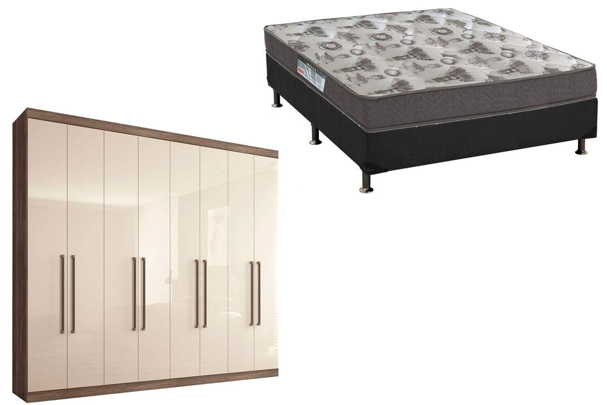 Cama Box Casal + Colchão D33 Ortobom + Guarda Roupa Master Vip 8.4