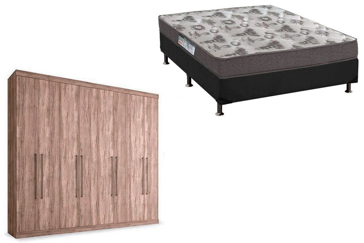 Cama Box Casal + Colchão D33 Ortobom + Guarda Roupa Master Vip 8.4