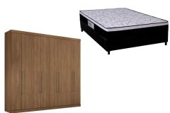 Cama Box Casal + Colchão Foggia Sogni + Guarda Roupa Master Vip 8.4