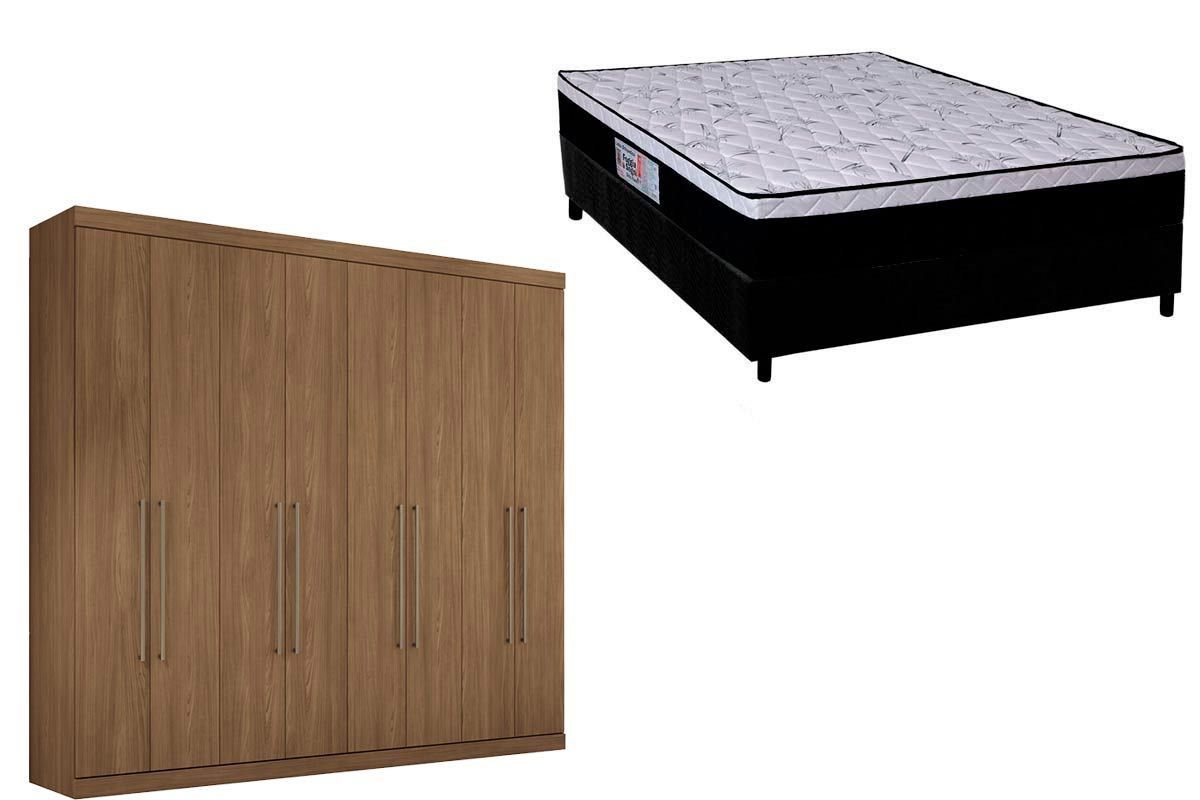 Cama Box Casal + Colchão Foggia Sogni + Guarda Roupa Master Vip 8.4