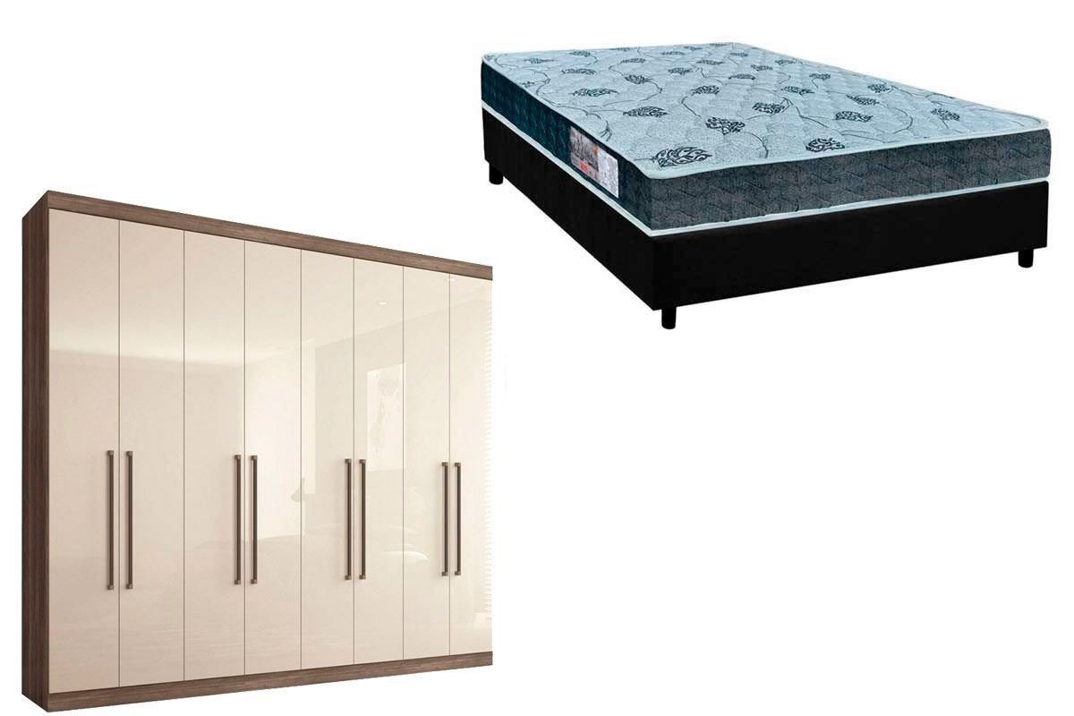 Cama Box Casal + Colchão D45 Cecina + Guarda Roupa Master Vip 8.4