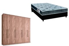 Cama Box Casal + Colchão D45 Cecina + Guarda Roupa Master Vip 8.4