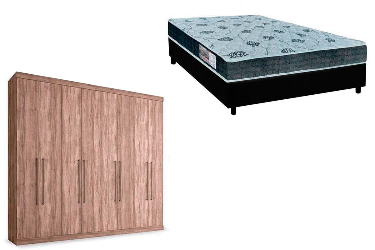 Cama Box Casal + Colchão D45 Cecina + Guarda Roupa Master Vip 8.4