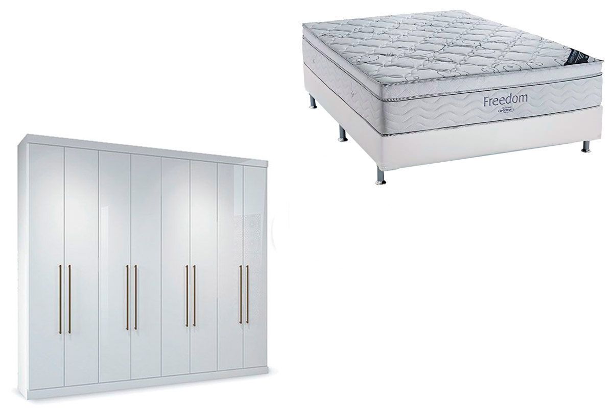 Cama Box Casal + Colchão Freedom Ortobom + Guarda Roupa Master Vip 8.4