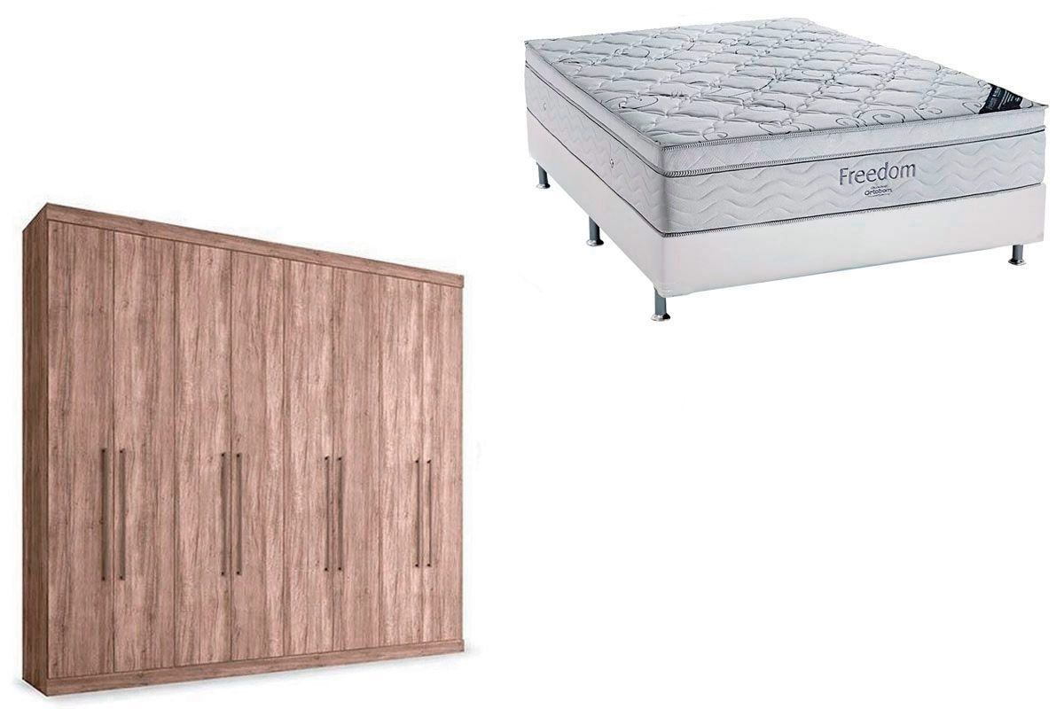 Cama Box Casal + Colchão Freedom Ortobom + Guarda Roupa Master Vip 8.4