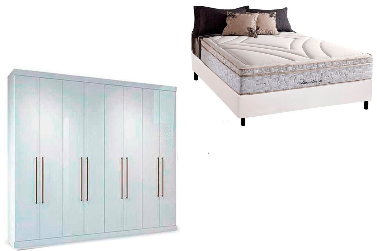 Cama Box Casal + Colchão American Herval + Guarda Roupa Master Vip 8.4
