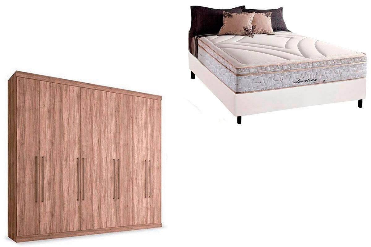 Cama Box Casal + Colchão American Herval + Guarda Roupa Master Vip 8.4
