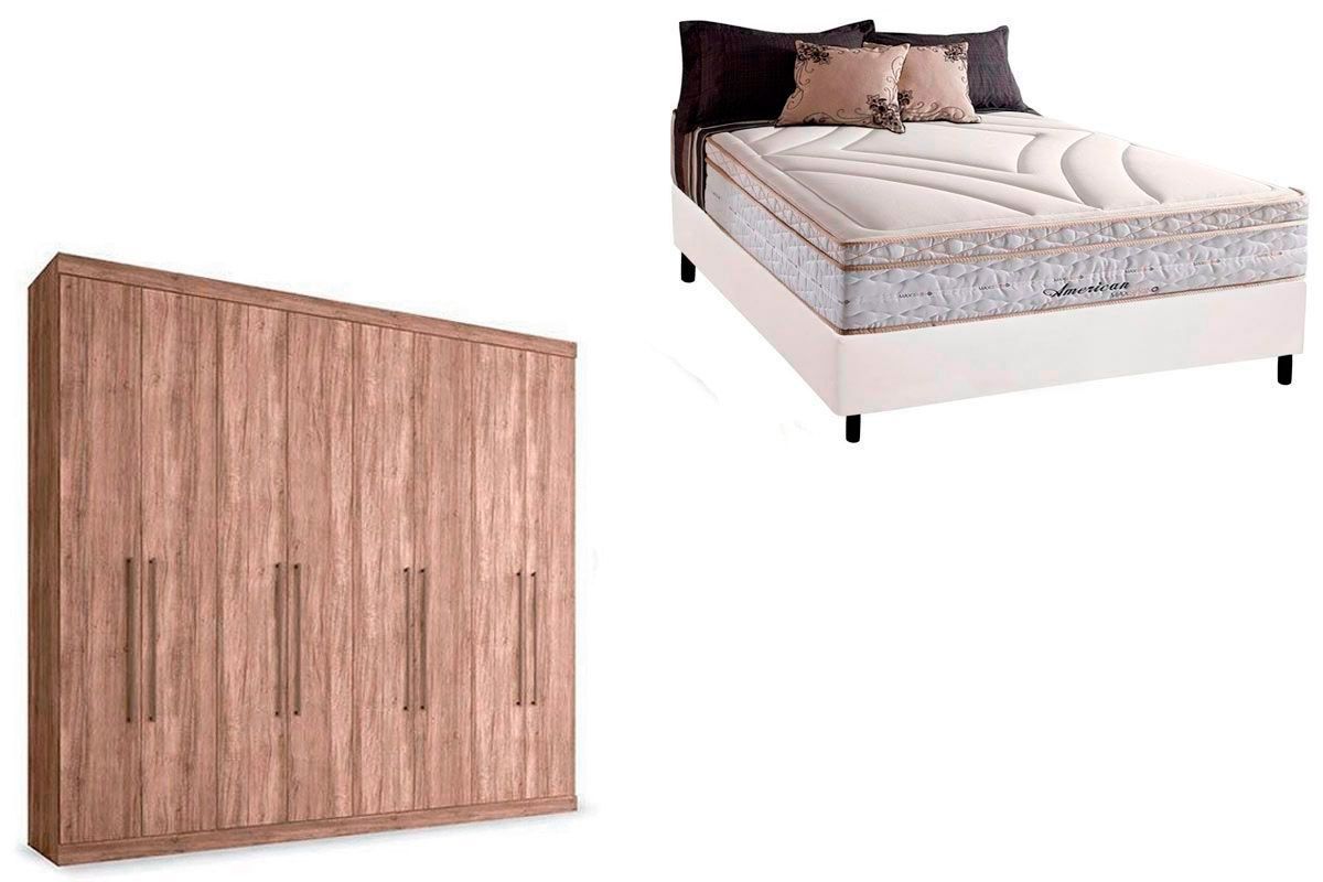 Cama Box Casal + Colchão American Herval + Guarda Roupa Master Vip 8.4