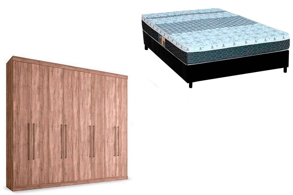 Cama Box Casal + Colchão Class Castor + Guarda Roupa Master Vip 8.4
