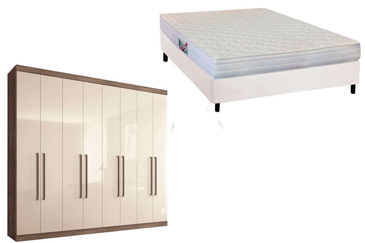 Cama Box Casal + Colchão Frontier Herval + Guarda Roupa Master Vip 8.4