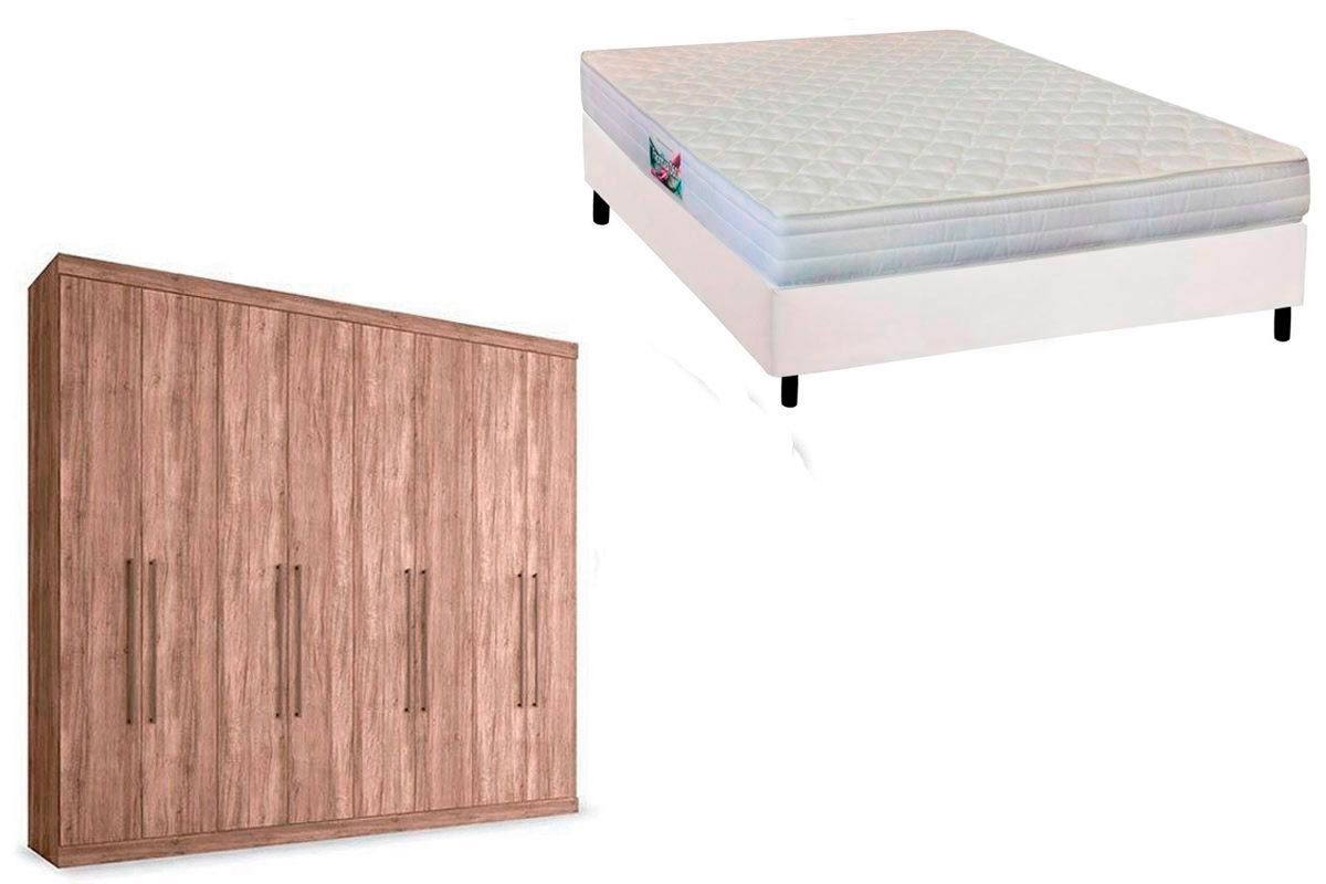 Cama Box Casal + Colchão Frontier Herval + Guarda Roupa Master Vip 8.4