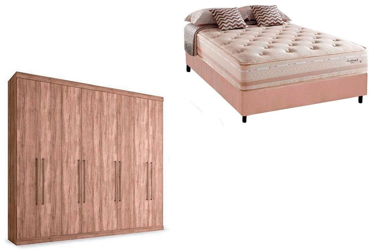 Cama Box Casal + Colchão Scotland Herval + Guarda Roupa Master Vip 8.4