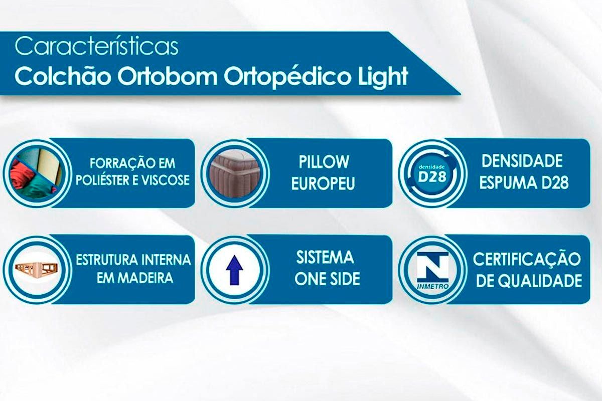 Cama Box Casal CRC + Colchão Ortopédico Light Ortobom + Cabeceira Plus