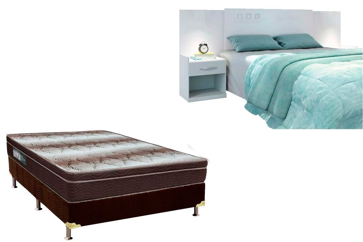 Cama Box Casal CRC + Colchão Ortopédico Light Ortobom + Cabeceira Plus