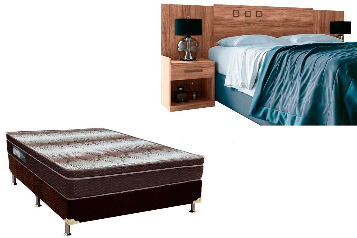 Cama Box Casal CRC + Colchão Ortopédico Light Ortobom + Cabeceira Plus