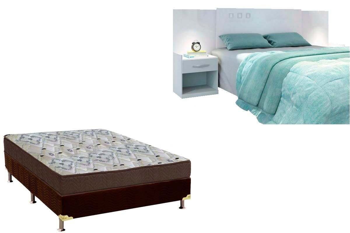Cama Box Casal CRC + Colchão D45 ISO 150 Ortobom + Cabeceira Plus