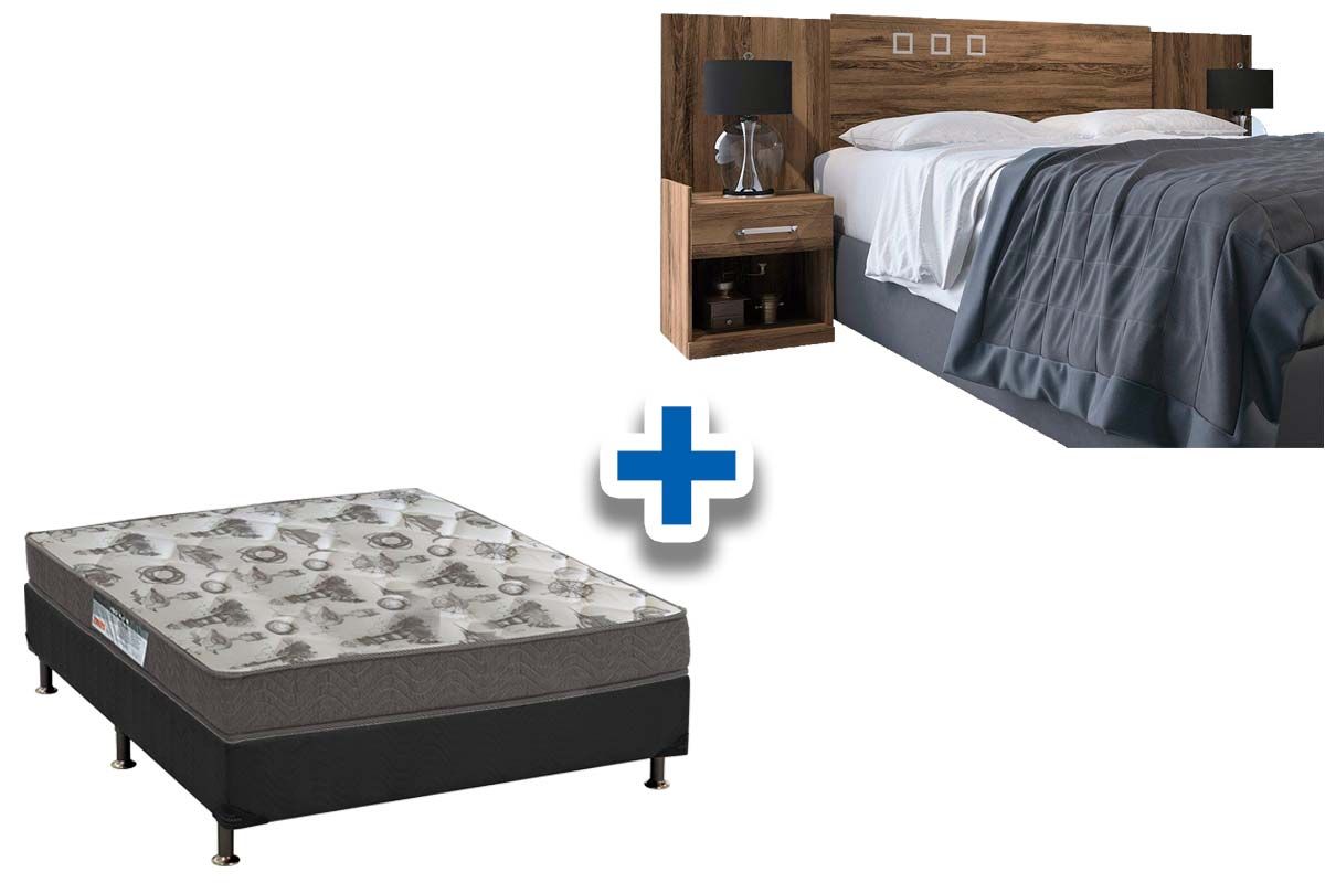 Cama Box Casal CRC + Colchão ISO 100 Ortobom + Cabeceira Plus