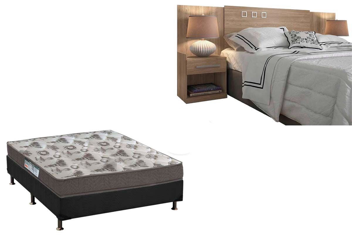 Cama Box Casal CRC + Colchão ISO 100 Ortobom + Cabeceira Plus