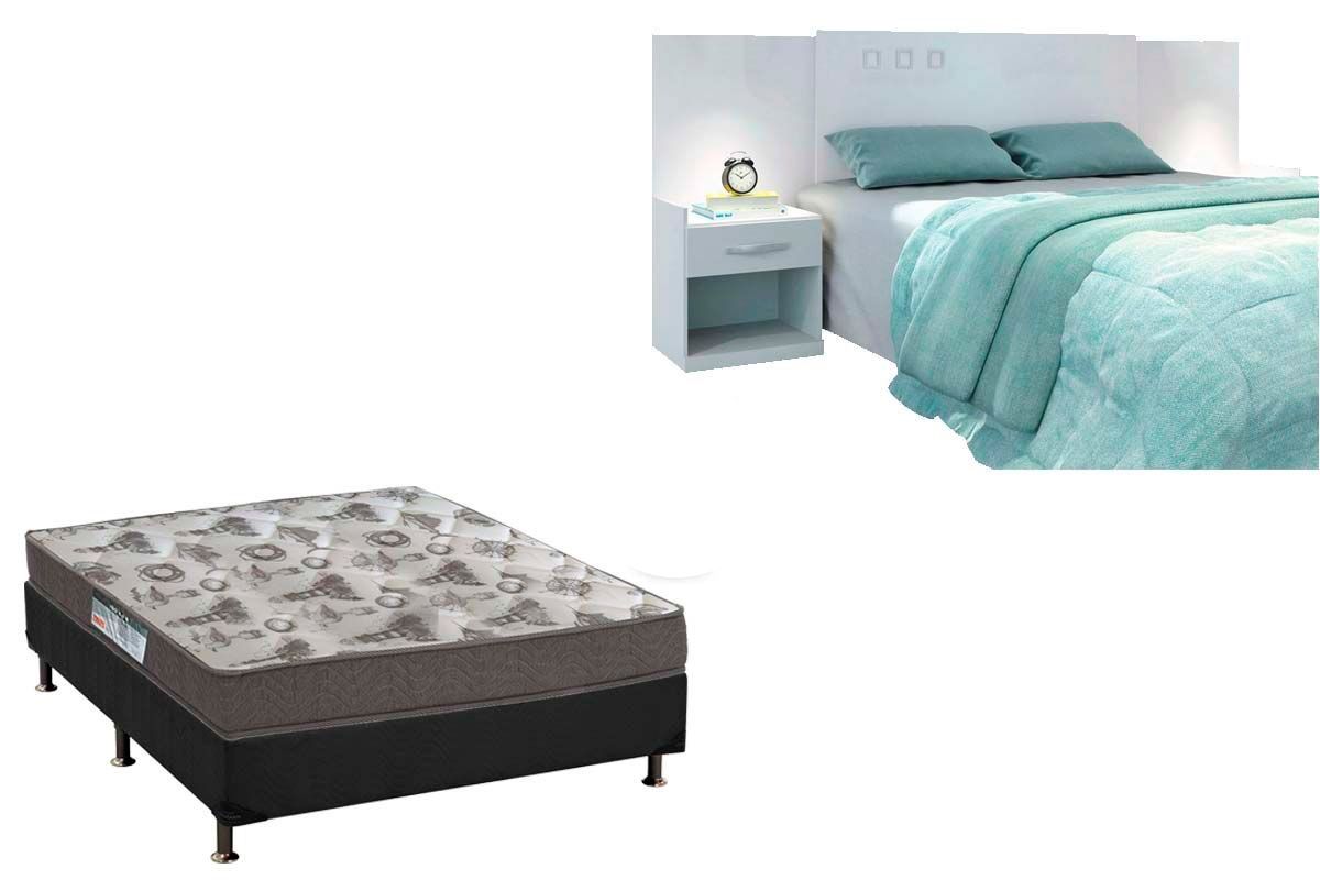 Cama Box Casal CRC + Colchão ISO 100 Ortobom + Cabeceira Plus
