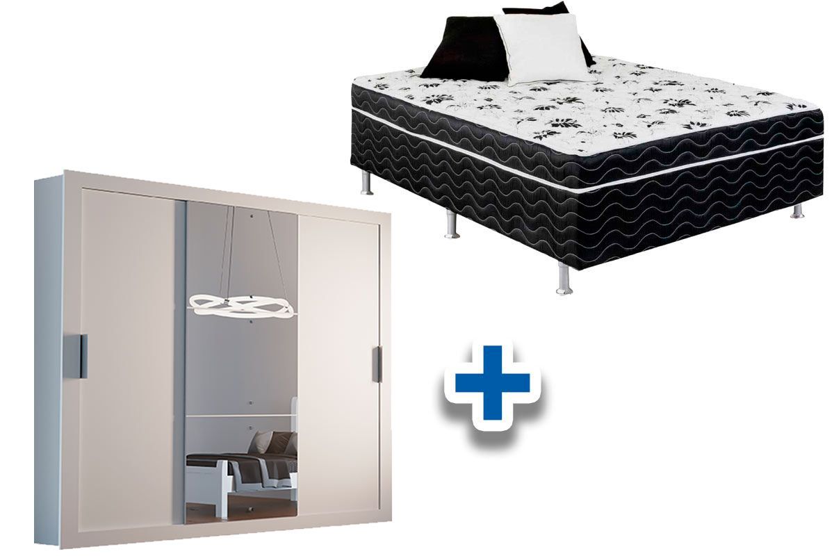 Cama Box Conjugada Casal Ortobom Union + Guarda Roupa Veneza Luxo