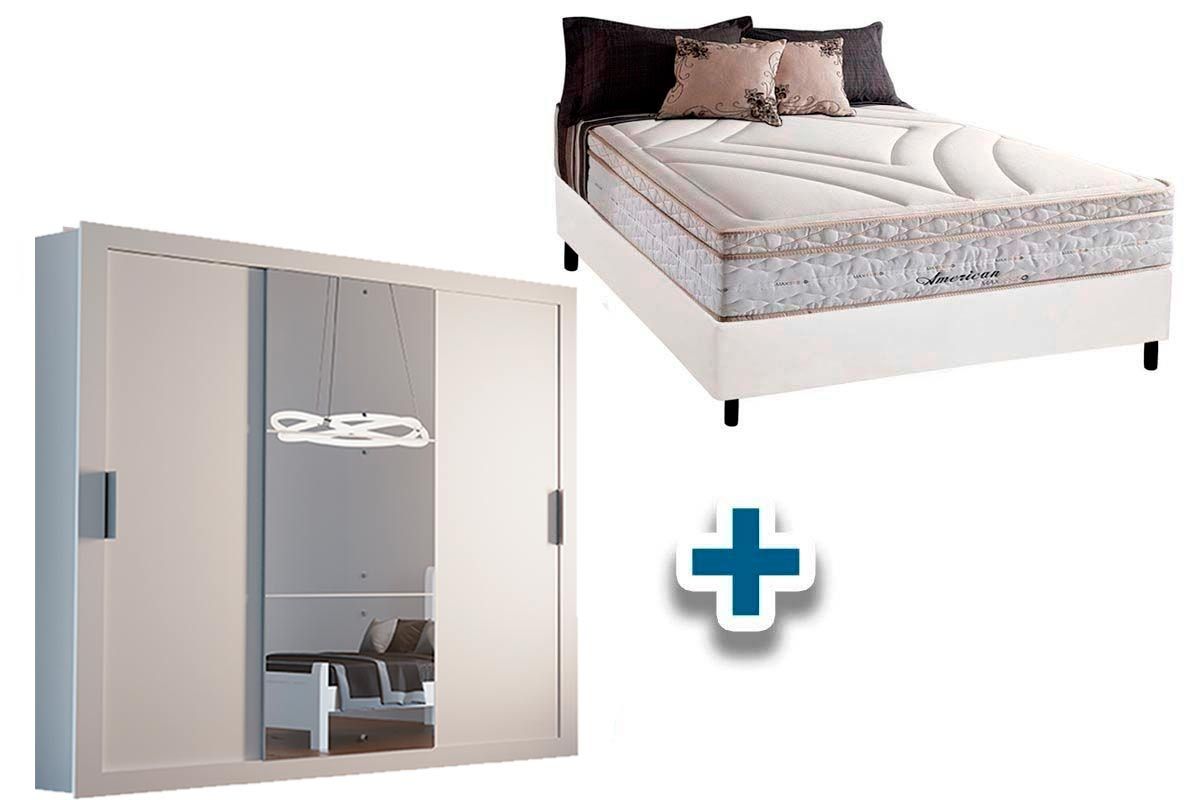 Cama Box Casal + Colchão American Herval + Guarda Roupa Veneza Luxo