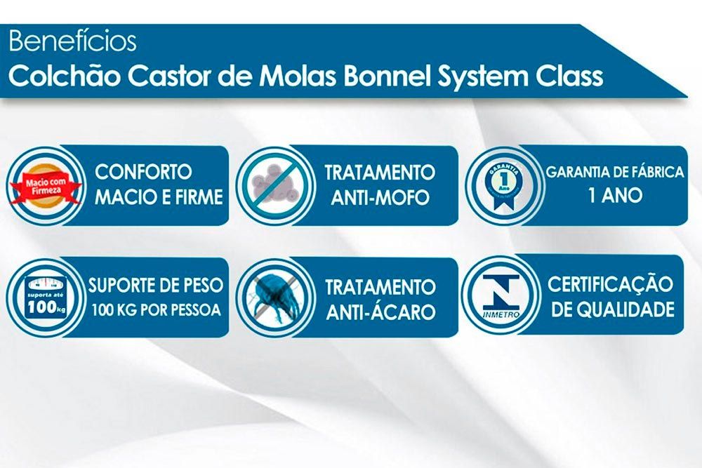 Cama Box Casal + Colchão Class Castor + Guarda Roupa Veneza Luxo