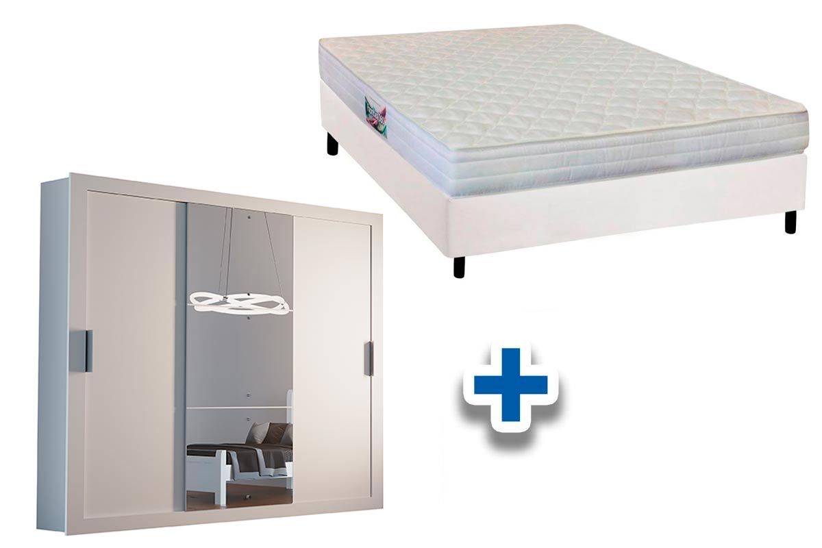 Cama Box Casal + Colchão Frontier Herval + Guarda Roupa Veneza Luxo
