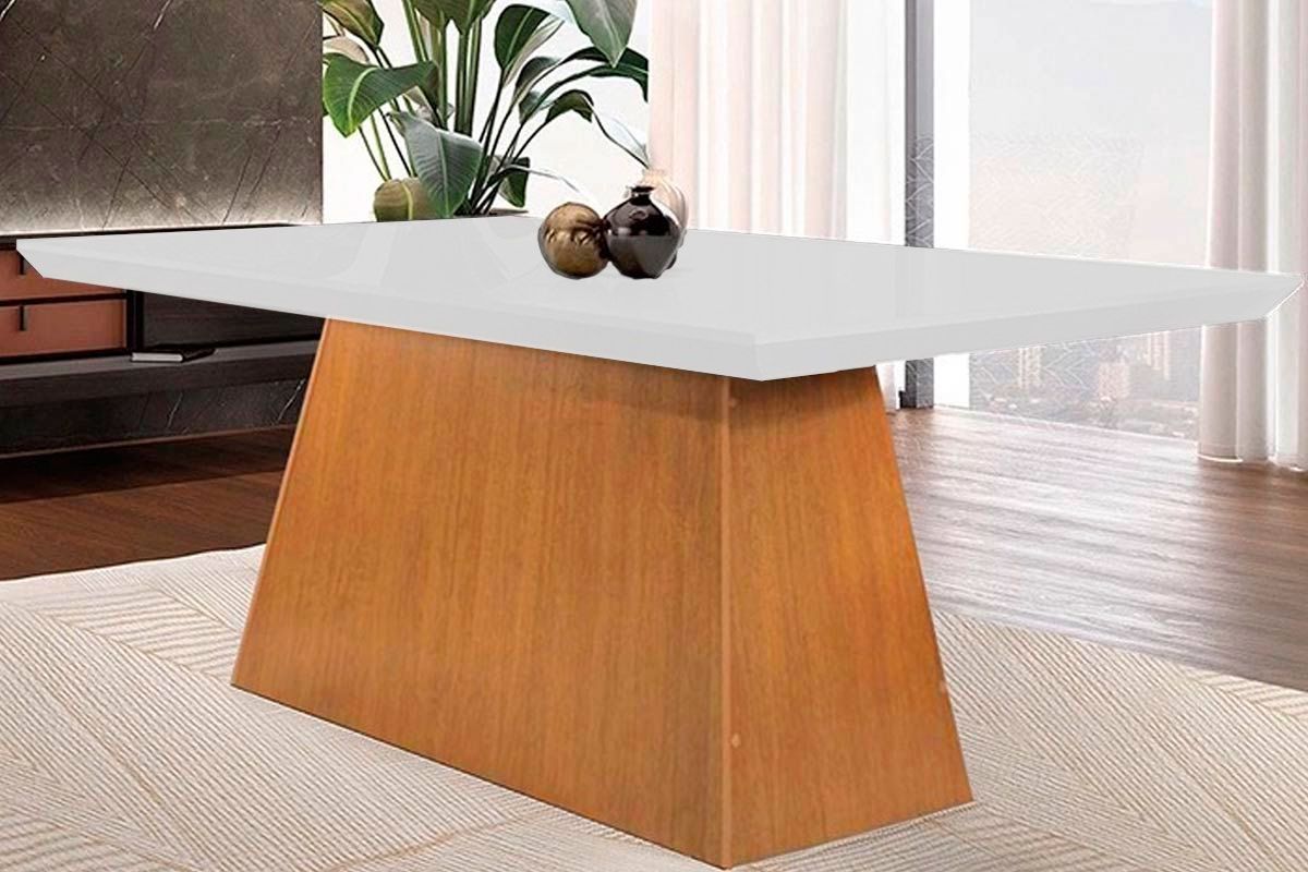 Mesa Jantar Luna c/Tampo MDF/Vidro 180cm RufatoMadeirado c/Vidro Canto Curvo - Imbuia/Ripado 3D/Off White Mesa Jantar Luna c/Tampo MDF/Vidro 180cm RufatoMadeirado c/Vidro Canto Curvo - Imbuia/Ripado 3D/Off White