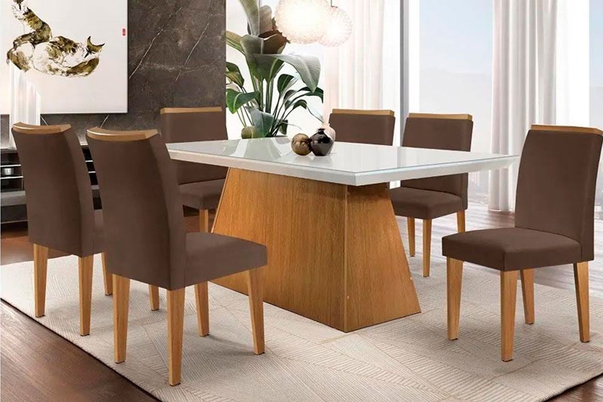 Mesa Jantar Luna c/Tampo MDF/Vidro 180cm Rufato Mesa Jantar Luna c/Tampo MDF/Vidro 180cm Rufato
