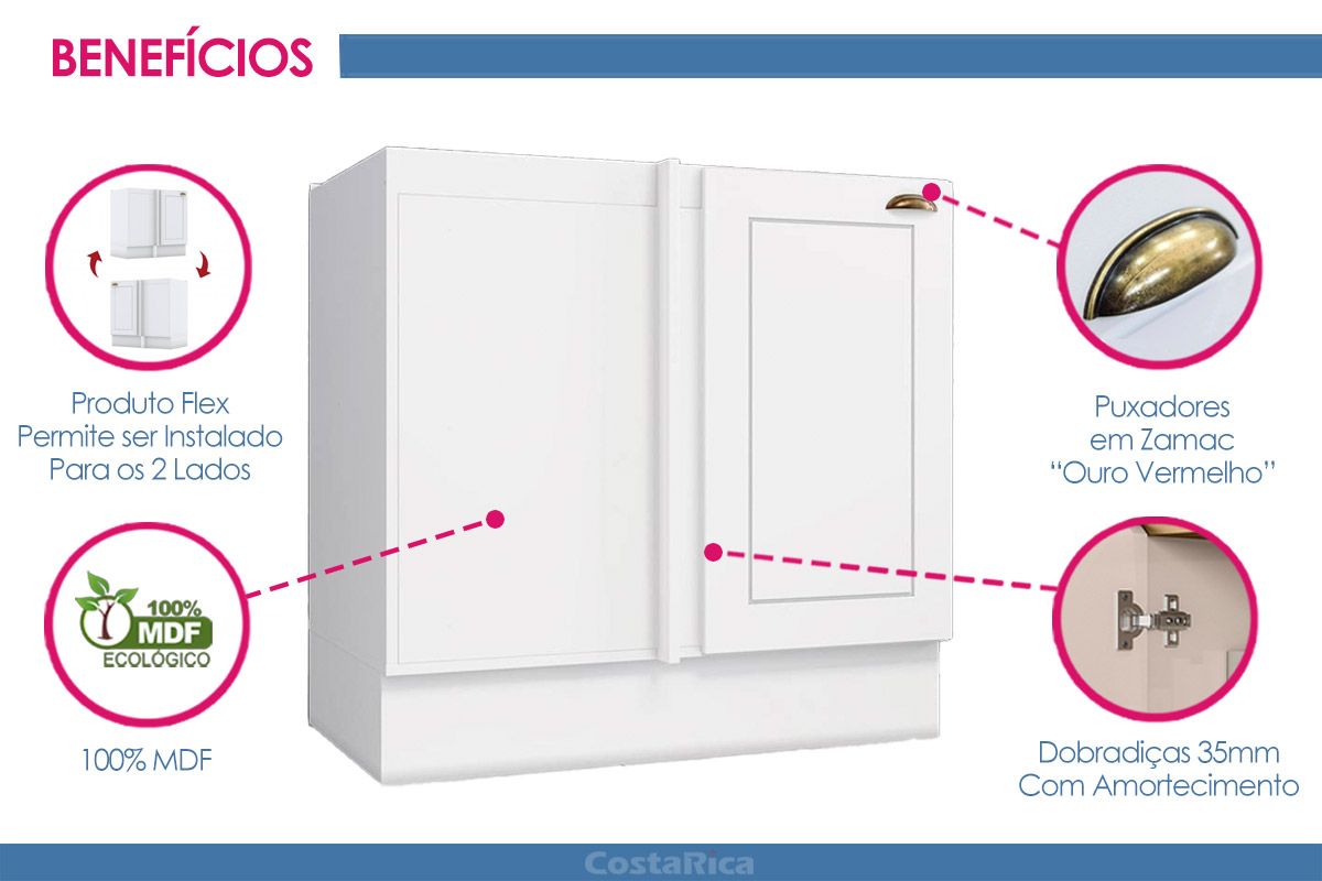 Balcão Cozinha Henn Americana Canto c/1 Porta s/Tampo 84cm