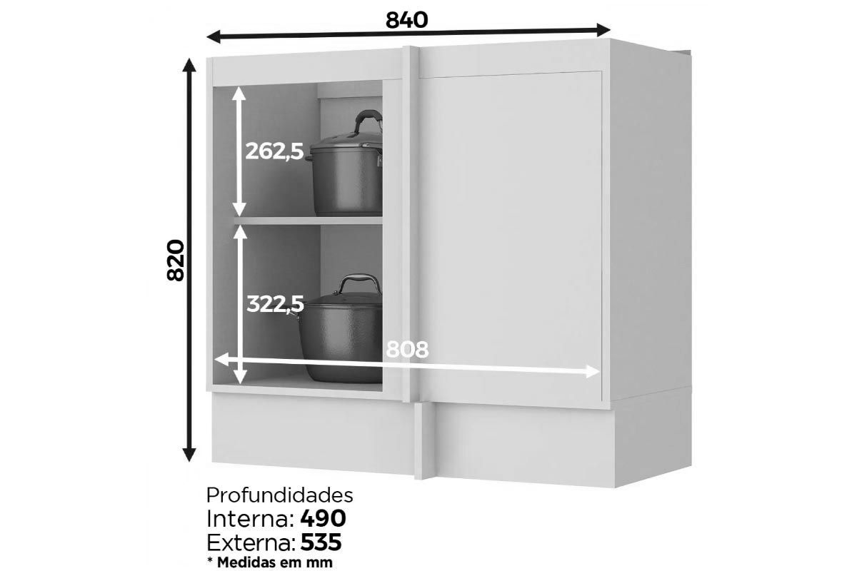 Balcão Cozinha Henn Americana Canto c/1 Porta s/Tampo 84cm