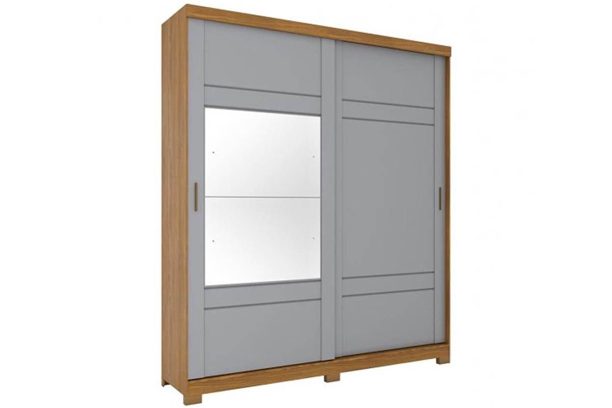 Guarda Roupa Casal 2 Portas de Correr (1 c/Espelho) e 3 Gavetas c/Pés Verg Henn