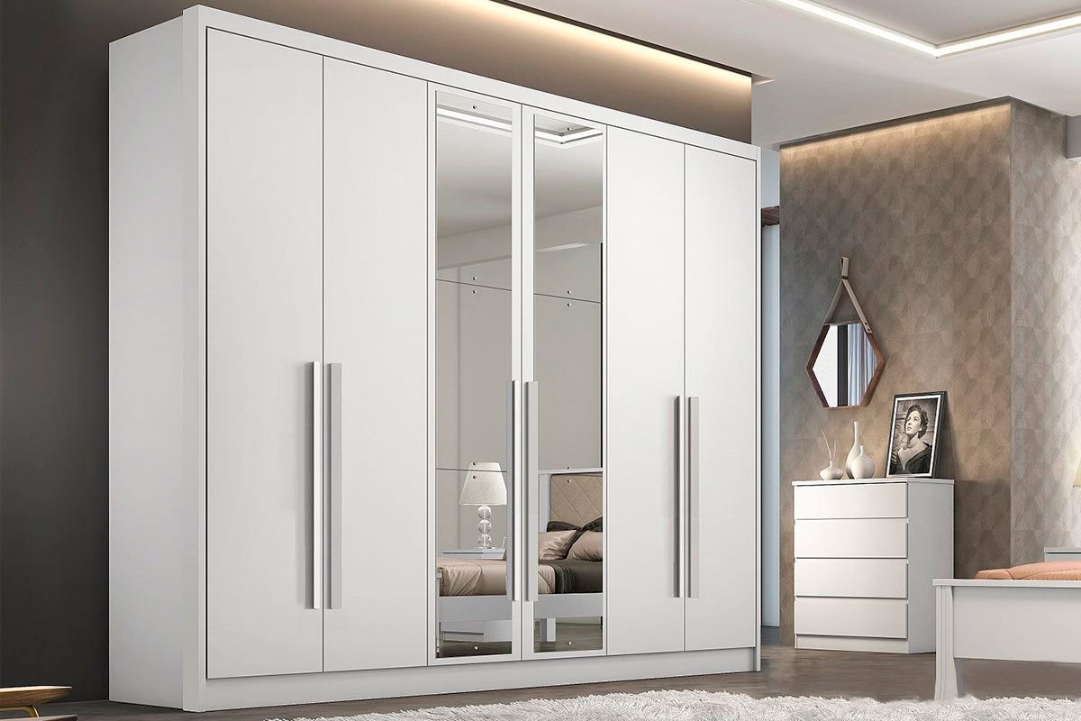 Guarda Roupa Casal 6 Portas c/Espelho 6Gavs Robust/Livorno N. HorizonteNeve Guarda Roupa Casal 6 Portas c/Espelho 6Gavs Robust/Livorno N. HorizonteNeve