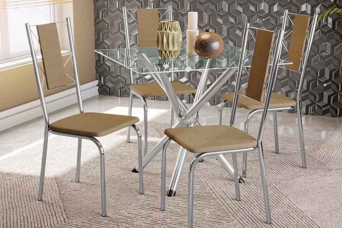 Sala Jantar Mesa Volga c/ Tampo de Vidro 90cm e 4 Cadeiras Lisboa - Kappesberg