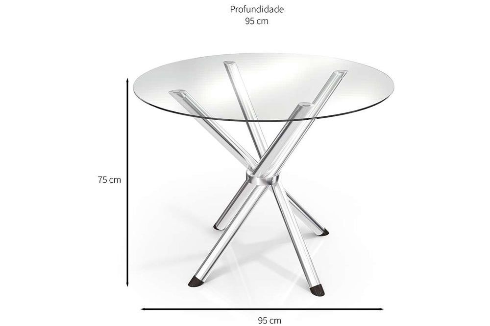 Sala Jantar Mesa Volga c/Tampo de Vidro 95cm + 4 Cadeiras Lisboa - Kappesberg