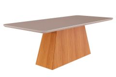 Mesa Jantar Helena c/Tampo Madeirado c/Vidro 210cm Cimol - Cinamomo/Off White