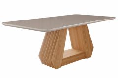 Mesa Jantar Ágata c/Tampo MDF/Vidro Curvo 180cm Cimol - Nature/Off White