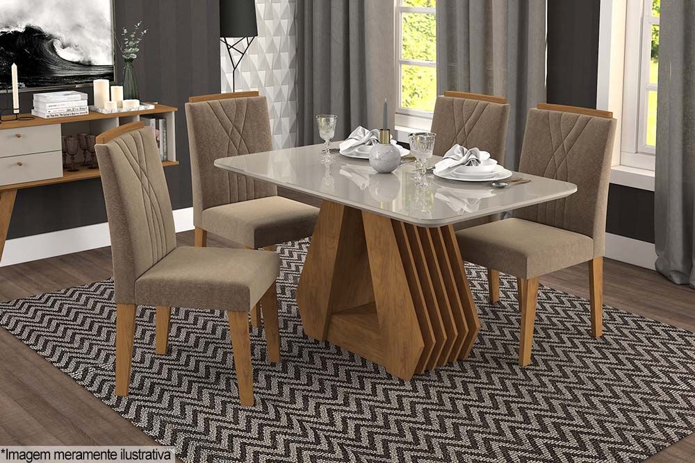 Mesa Jantar Ágata c/Tampo Madeirado c/Vidro 130x80cm Cimol Mesa Jantar Ágata c/Tampo Madeirado c/Vidro 130x80cm Cimol