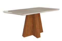 Mesa Jantar Maitê c/Tampo MDF/Vidro Curvo 160cm Cimol - Savana-Nature/Off White