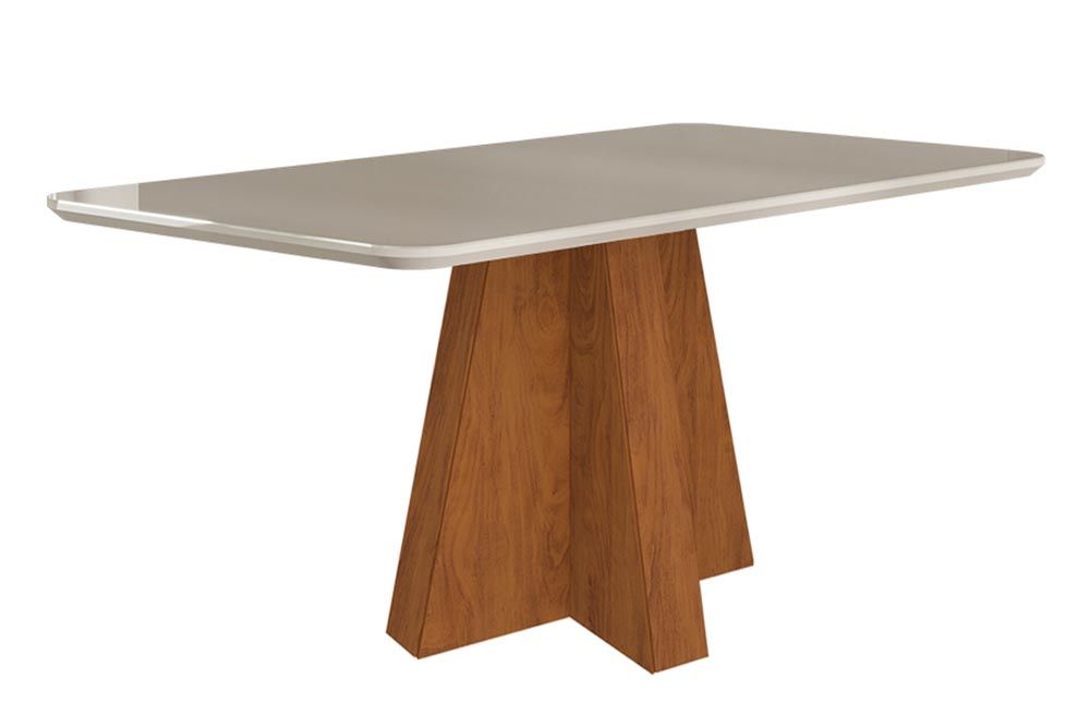 Mesa Jantar Maitê c/Tampo MDF/Vidro Curvo 160cm Cimol