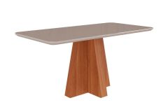 Mesa Jantar Maitê c/Tampo MDF/Vidro Curvo 160cm Cimol - Cinamomo/Off White