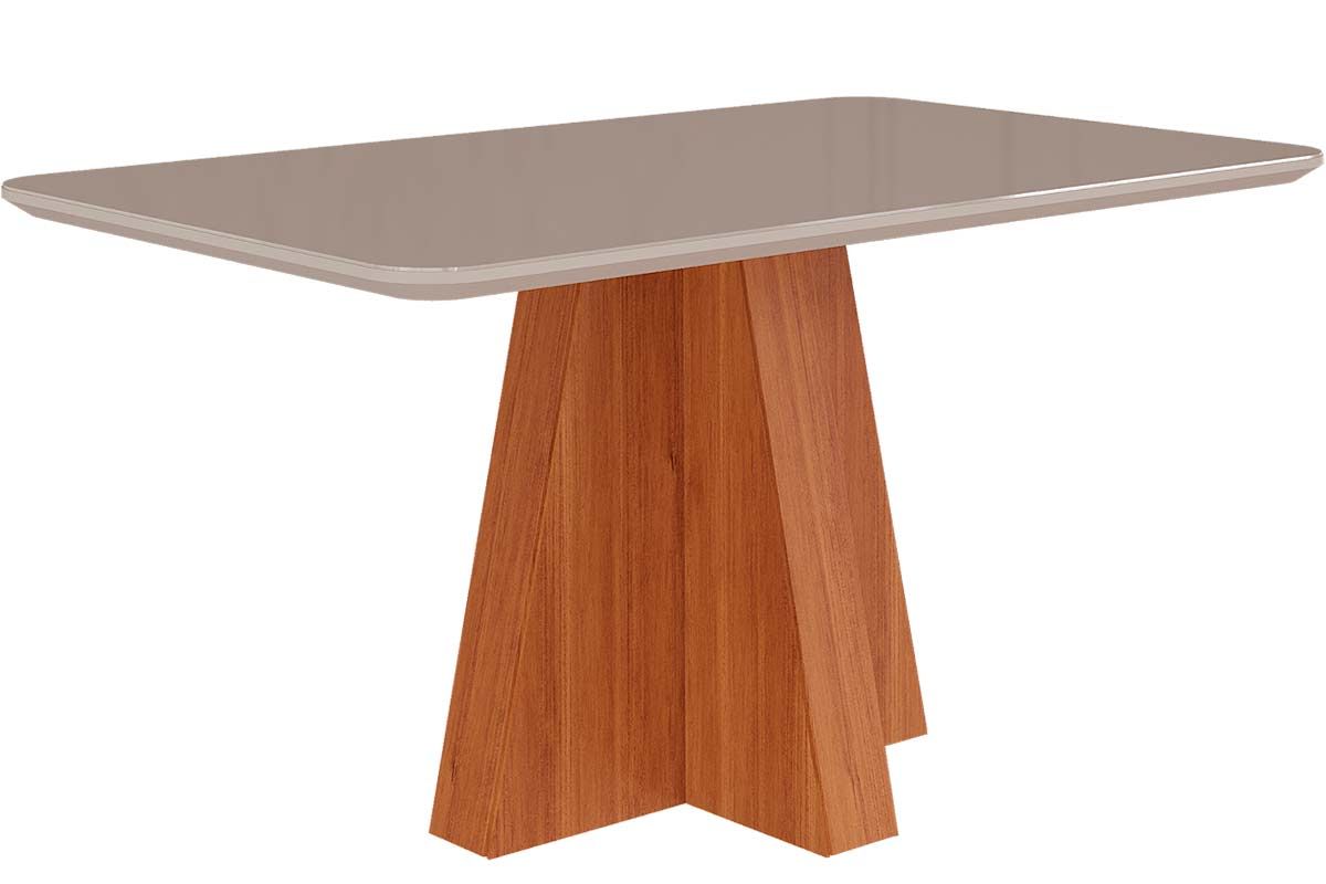 Mesa Jantar Maitê c/Tampo Madeirado c/Vidro Canto Curvo 130X80cm Cimol