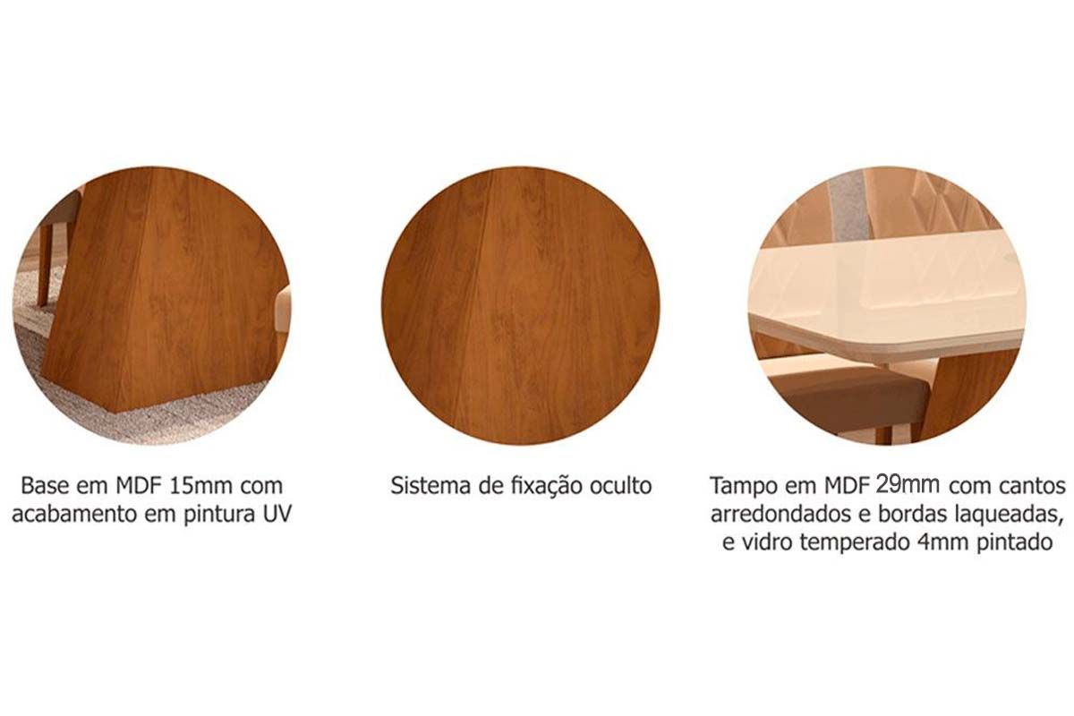 Mesa Jantar Maitê c/Tampo Madeirado c/Vidro Canto Curvo 130X80cm Cimol