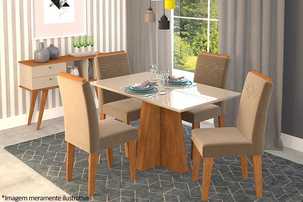 Mesa Jantar Patricia c/Tampo Madeirado c/Vidro 130X80cm Cimol Mesa Jantar Patricia c/Tampo Madeirado c/Vidro 130X80cm Cimol