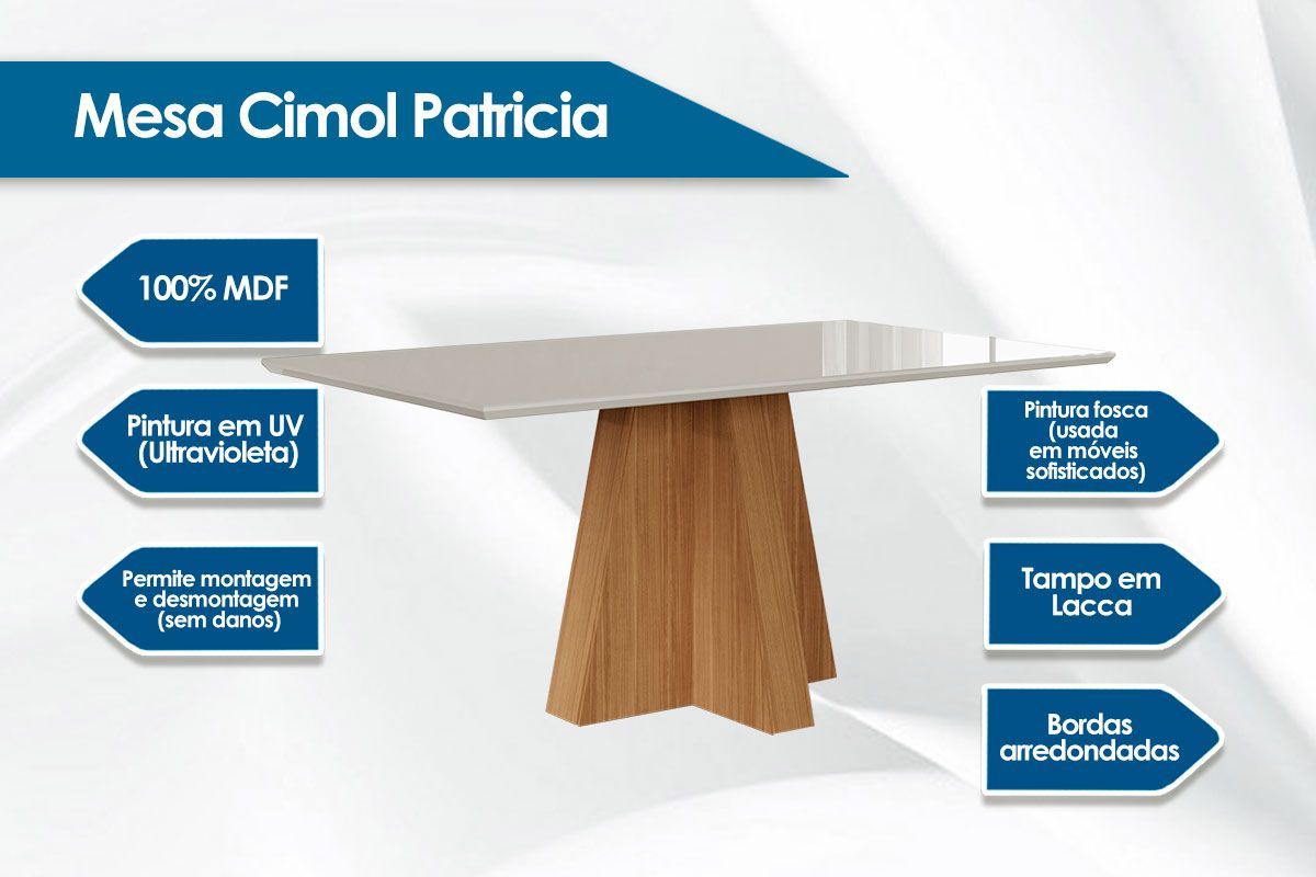 Mesa Jantar Patricia c/Tampo Madeirado c/Vidro 130X80cm Cimol Mesa Jantar Patricia c/Tampo Madeirado c/Vidro 130X80cm Cimol